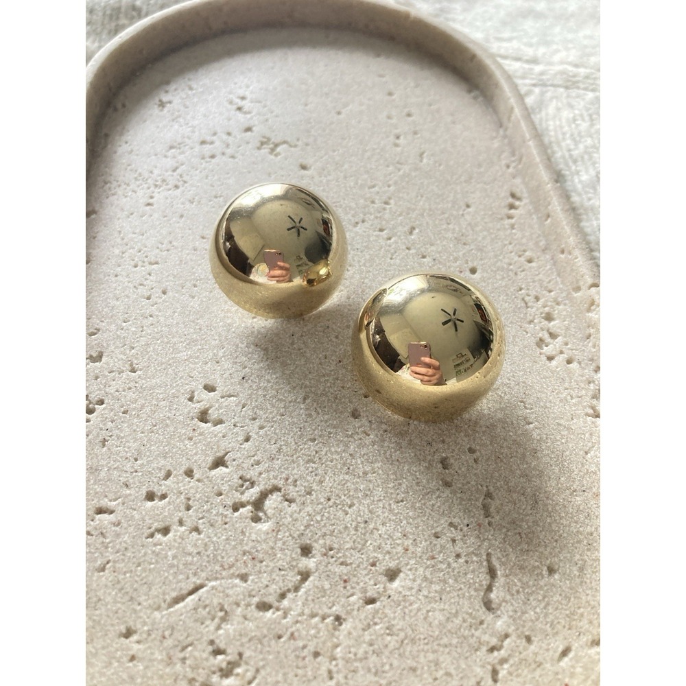 Gold Tone Round‎ Dome Clip On Earrings Polished Button Statement Runway Couture